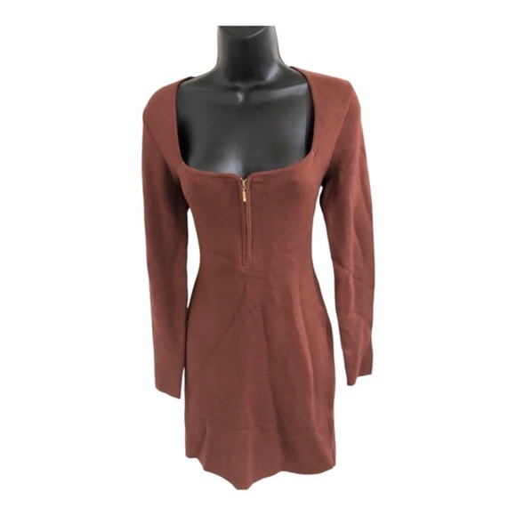 Abercrombie & Fitch brown zip front long sleeve sweater knit dress size medium - Picture 11 of 11